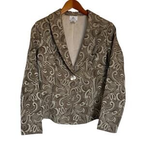 IC By‎ Connie K Collection Blazer Women Small Gold Textured Scroll Jacket Party